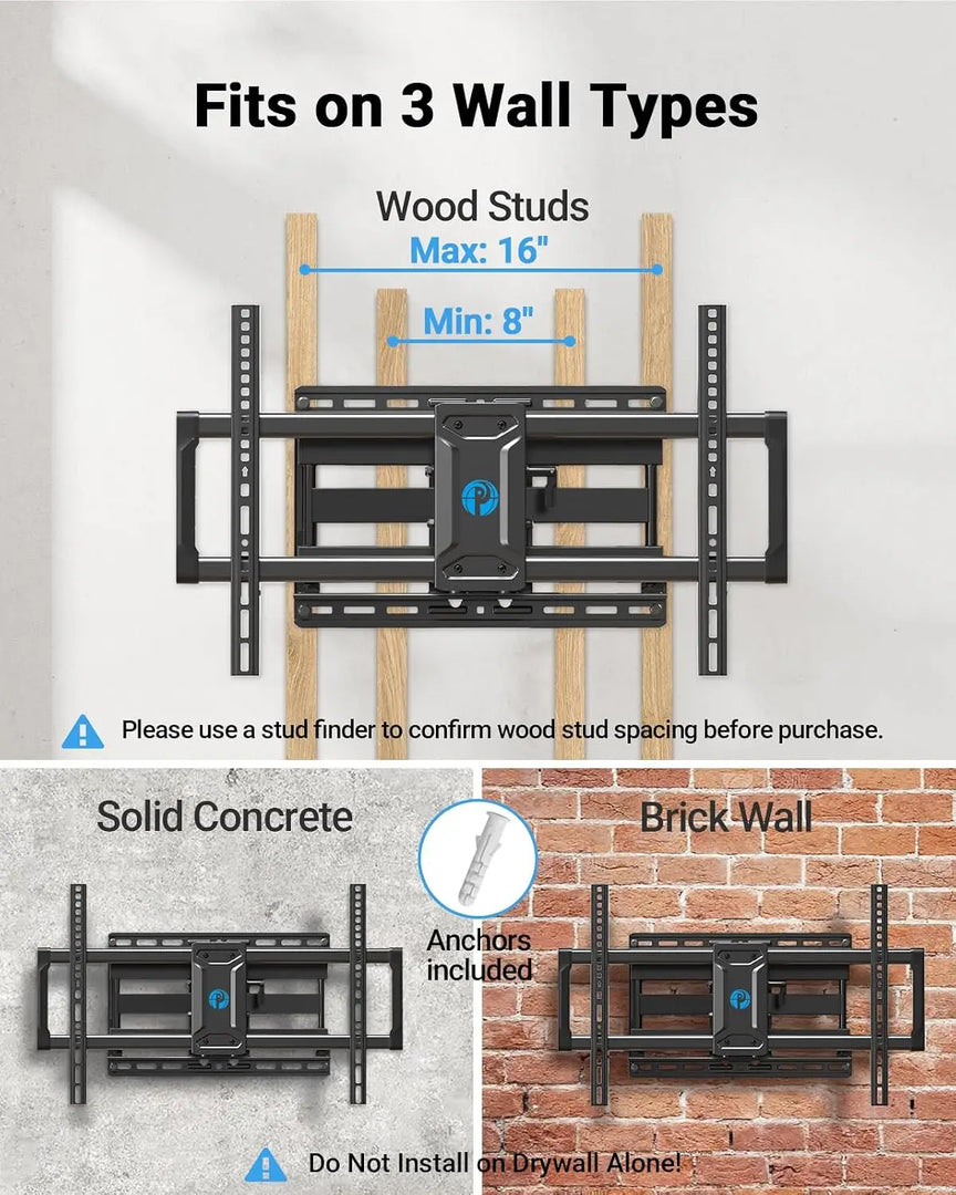 Full Motion TV Wall Mount for 42-85 inch Flat Screen LED TVs up to 132lbs, TV Mount Double Arm Tilt+5~-15° & Swivel ±45°, Max VESA 600x400mm, PILF12