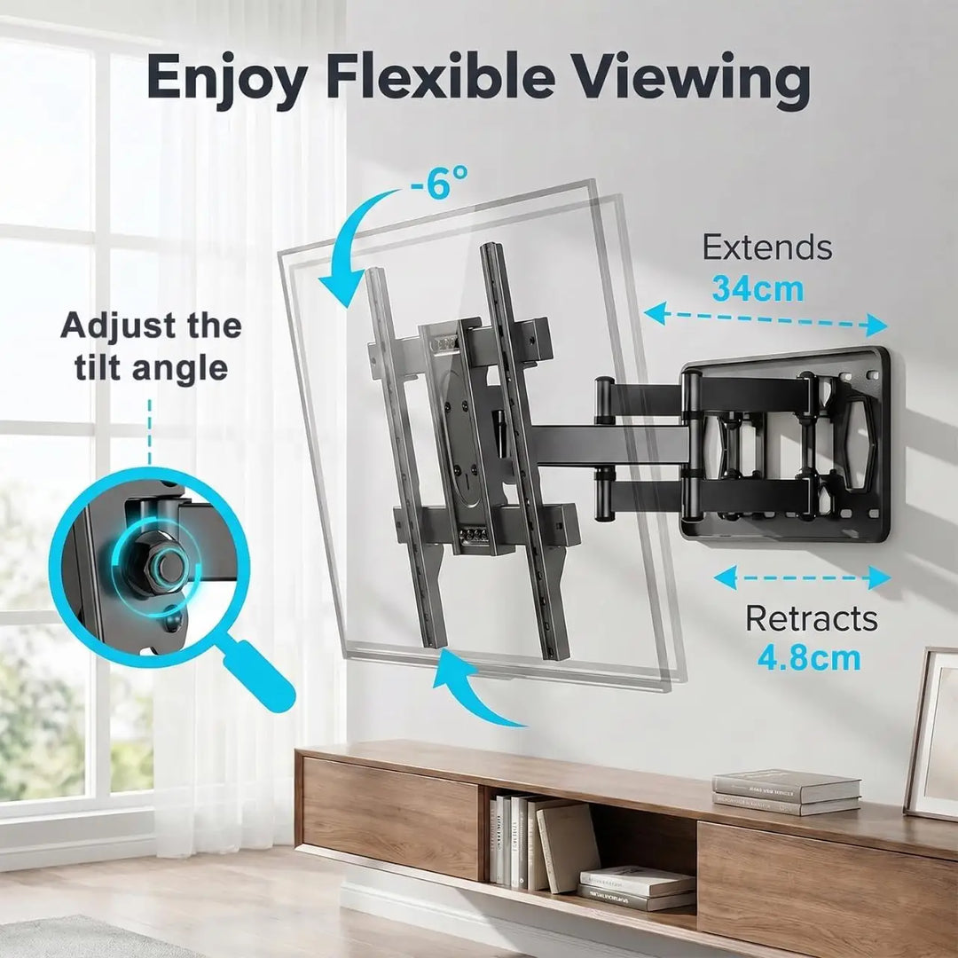 Full Motion TV Wall Mount for Most 42-85 inch Flat Screen/LED/4K,Swivel Tilt Extension Level Bracket with Dual Articulating Arms, Max VESA 600x400mm,Holds up to 132lbs,with Hole Drilling Template