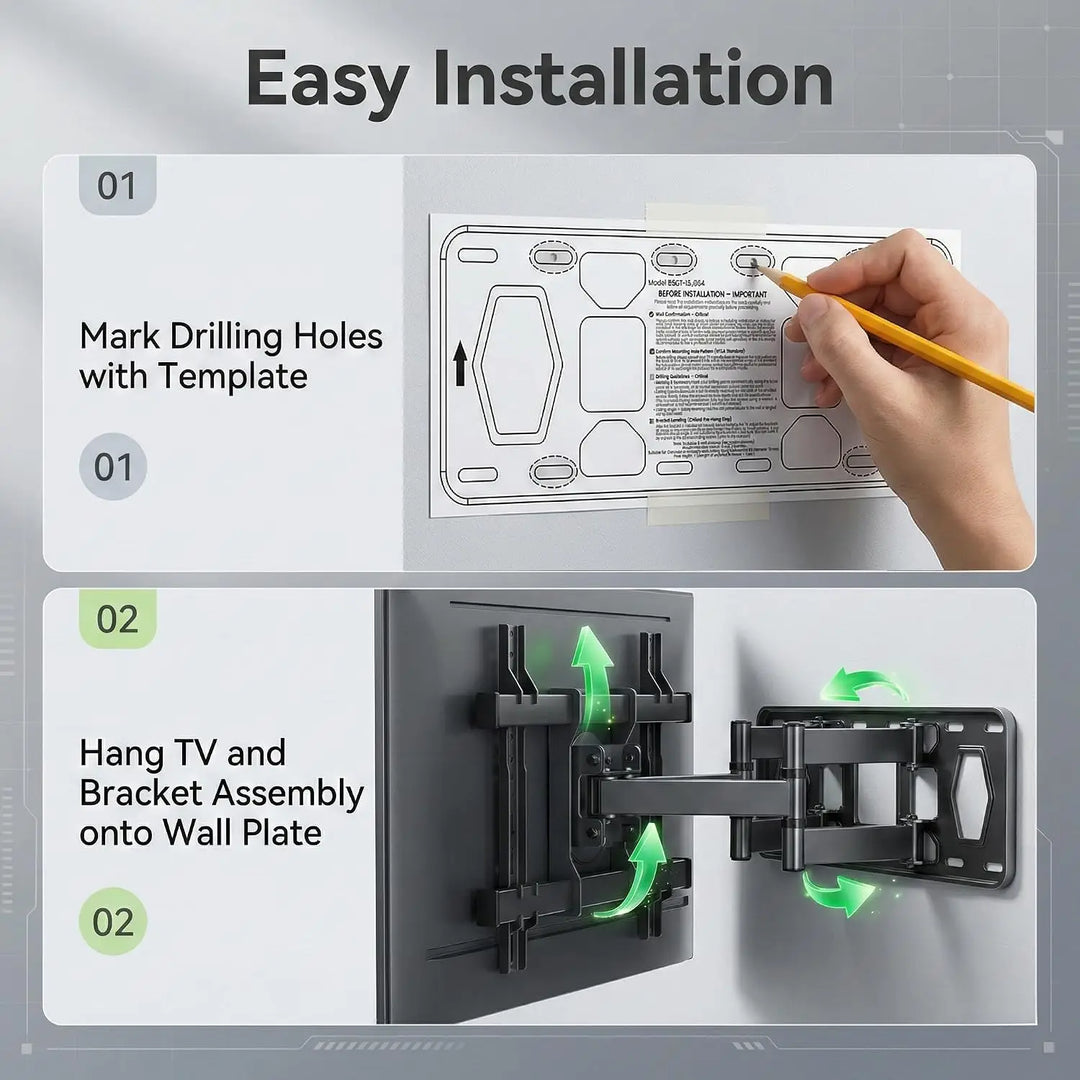 Full Motion TV Wall Mount for Most 42-85 inch Flat Screen/LED/4K,Swivel Tilt Extension Level Bracket with Dual Articulating Arms, Max VESA 600x400mm,Holds up to 132lbs,with Hole Drilling Template