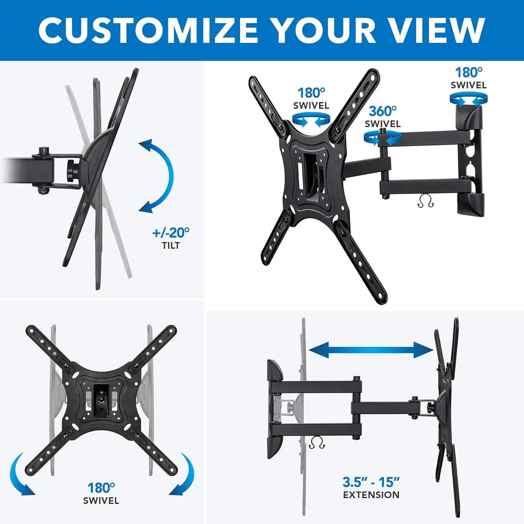 Full Motion TV Wall Mount Monitor Wall Bracket with Swivel & Articulating Tilt Arm, Fits up to 55 Inch Lcd Led Oled Flat Screens up to 66 lbs/Vesa 400x400