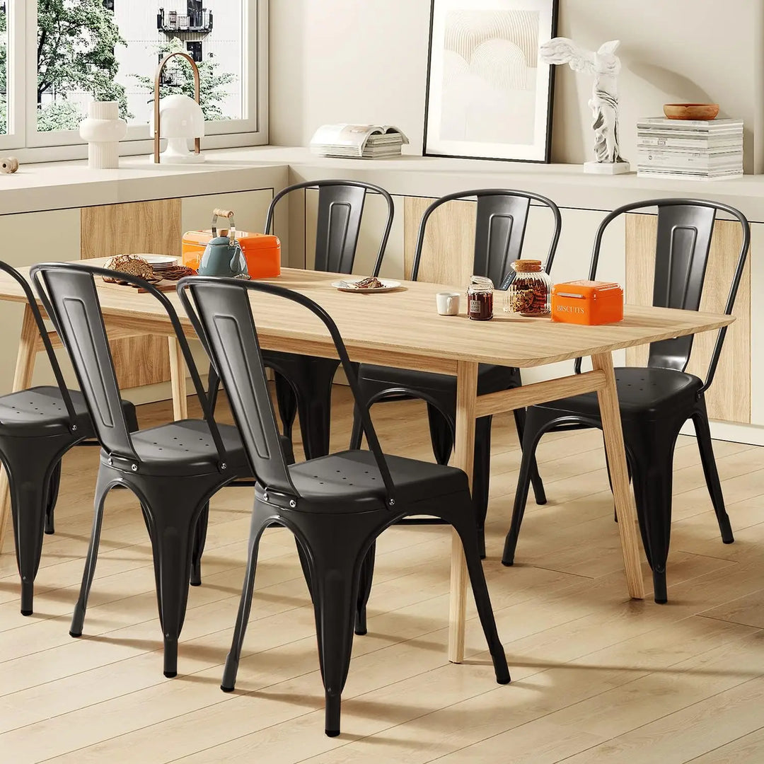 Furmax Indoor-Outdoor Use Stackable Classic Trattoria Chic Dining Bistro Cafe Side Metal Chairs Set of 4 (Black)