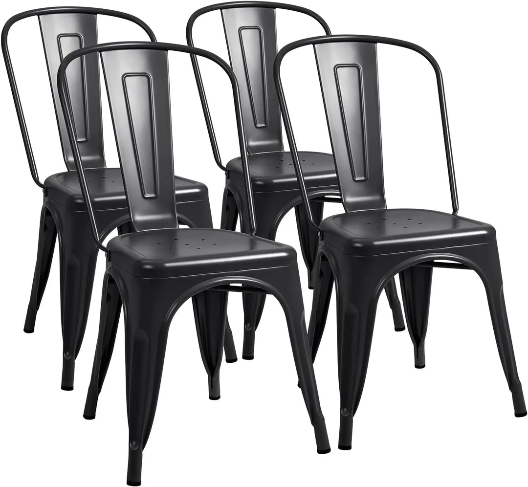 Furmax Indoor-Outdoor Use Stackable Classic Trattoria Chic Dining Bistro Cafe Side Metal Chairs Set of 4 (Black)