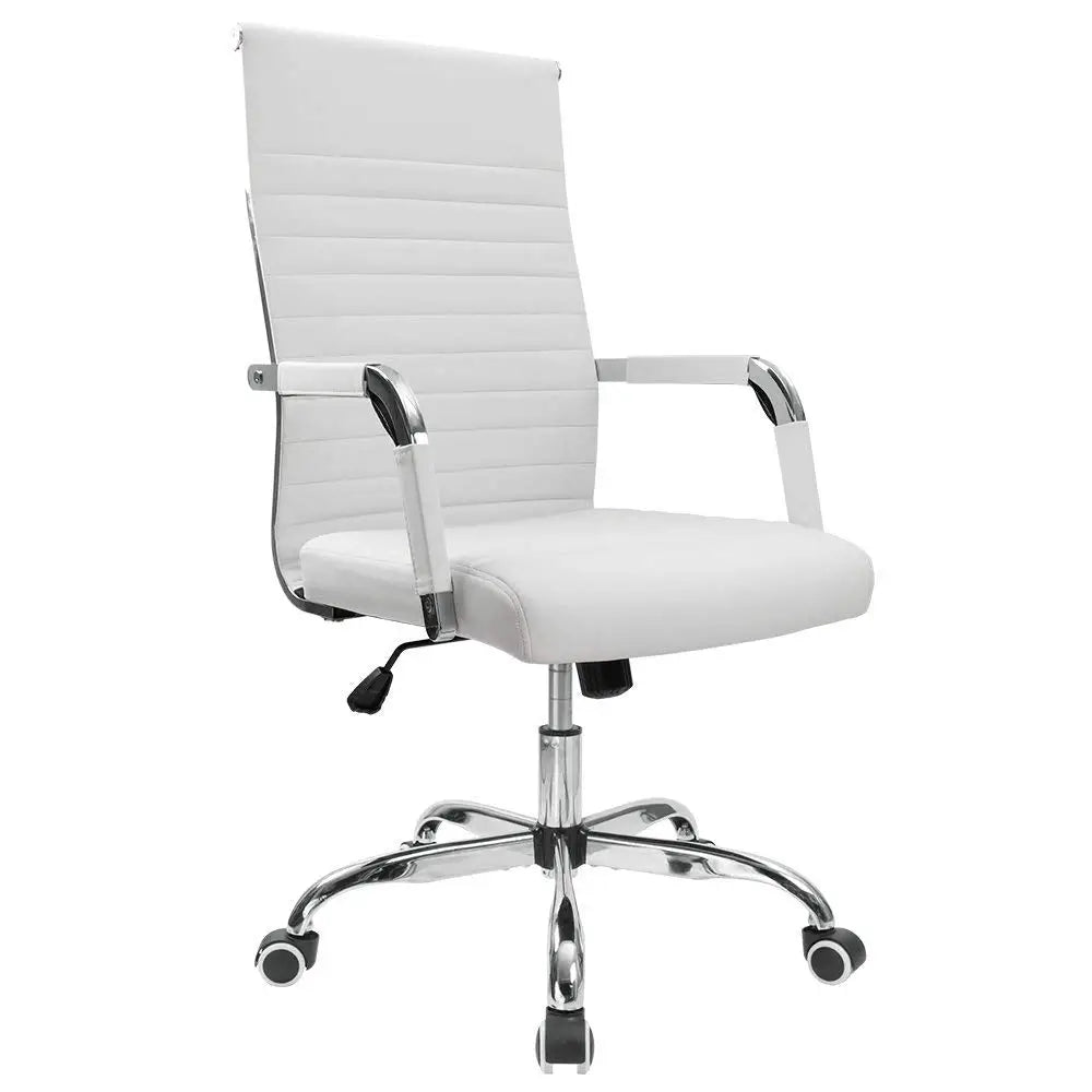 Furmax Ribbed Office Desk Mid-Back Pu Leather Executive Conference Task Adjustable Swivel Chair With Arms, Black