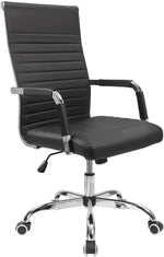 Load image into Gallery viewer, Furmax Ribbed Office Desk Mid-Back Pu Leather Executive Conference Task Adjustable Swivel Chair With Arms, Black