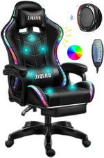 Load image into Gallery viewer, Gaming Chair LED Lights Racing Computer Chair Ergonomic Office Massage Chair with Massager Lumbar Support and Retractible Footrest Adjustment of Backrest, Full Massage, Bluetooth Speaker,Black