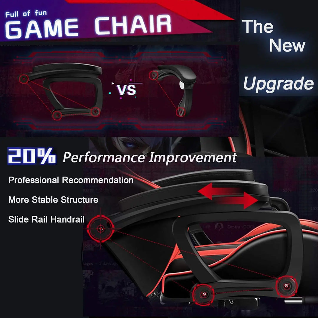 Gaming Chair LED Lights Racing Computer Chair Ergonomic Office Massage Chair with Massager Lumbar Support and Retractible Footrest Adjustment of Backrest, Full Massage, Bluetooth Speaker,Black
