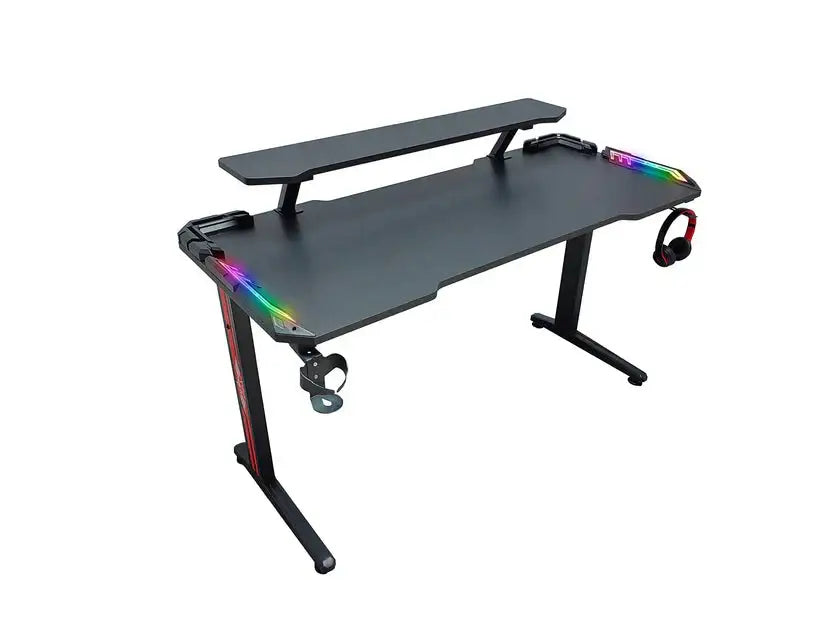 Gaming Desk Table With light, Computer Desk, Cup Holder and Headphone Hook Gamer Workstation Game Table-GCC Home Center