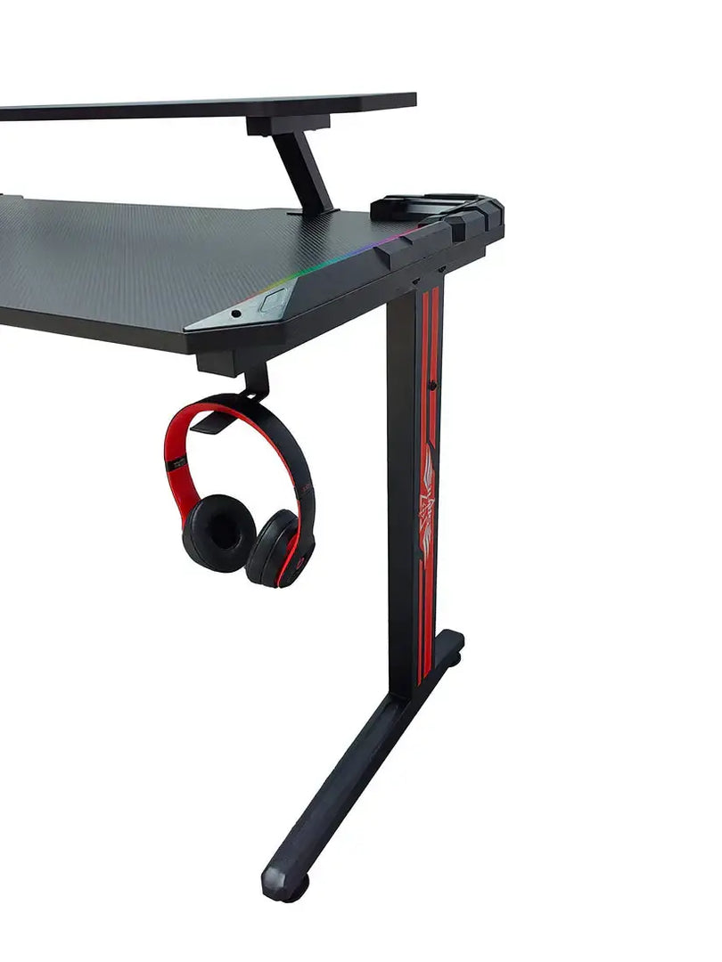 Gaming Desk Table With light, Computer Desk, Cup Holder and Headphone Hook Gamer Workstation Game Table-GCC Home Center