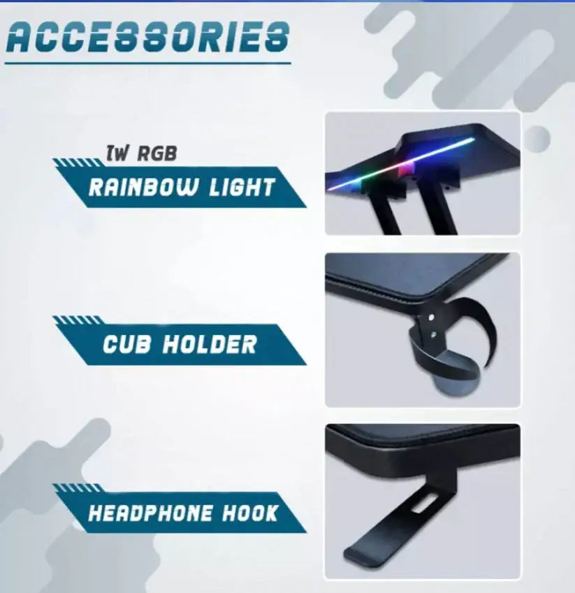 Gaming Desk Table With light, Computer Desk, Cup Holder and Headphone Hook Gamer Workstation Game Table-GCC Home Center