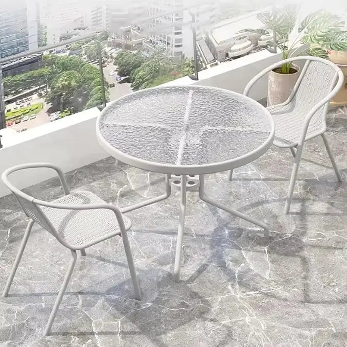 Garden Dining Set 3 Piece (2 Chair and 1 Table) Outdoor Furniture Patio Dining Table and Chair Balcony Dinner Table Dinner Chair Poly Rattan - Grey-GCC Home Center
