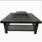 Garden Fire Pit Charcoal BBQ Table Outside Wood Burning Heater Square Stove Black
