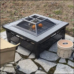 Load image into Gallery viewer, Garden Fire Pit Charcoal BBQ Table Outside Wood Burning Heater Square Stove Black