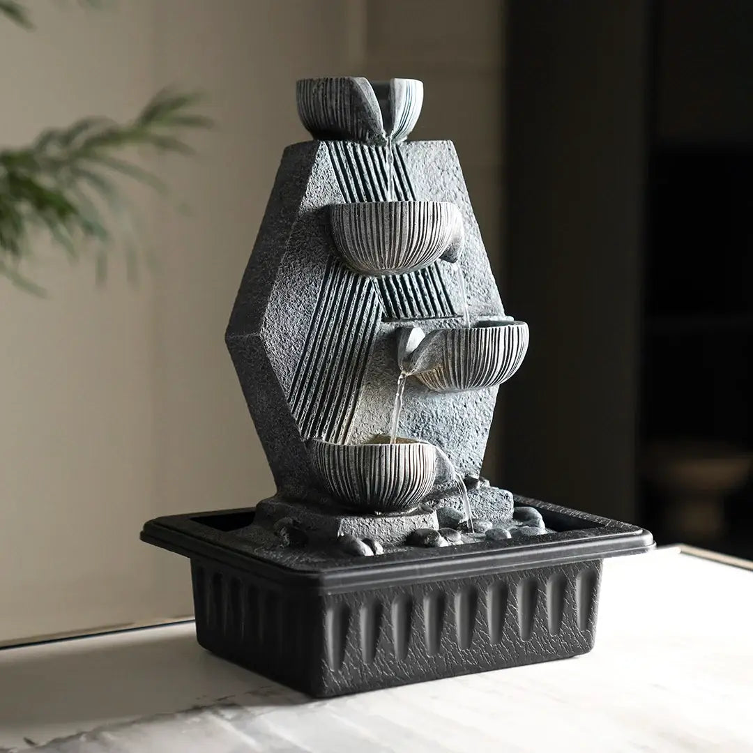 Geometric Indoor Fountain - Elegant Grey
