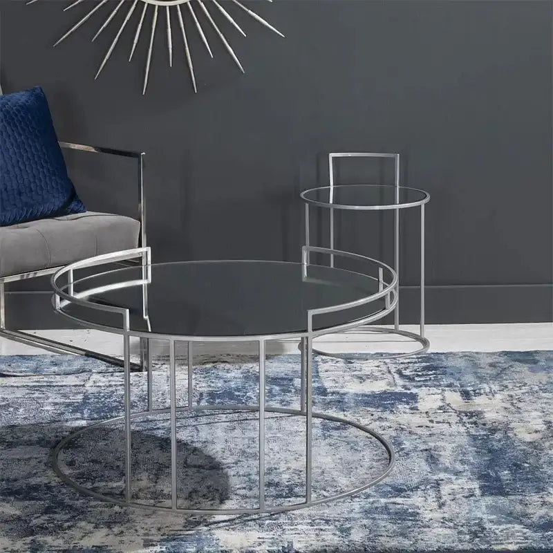 Glass and Chrome Elegant Round Coffee Table