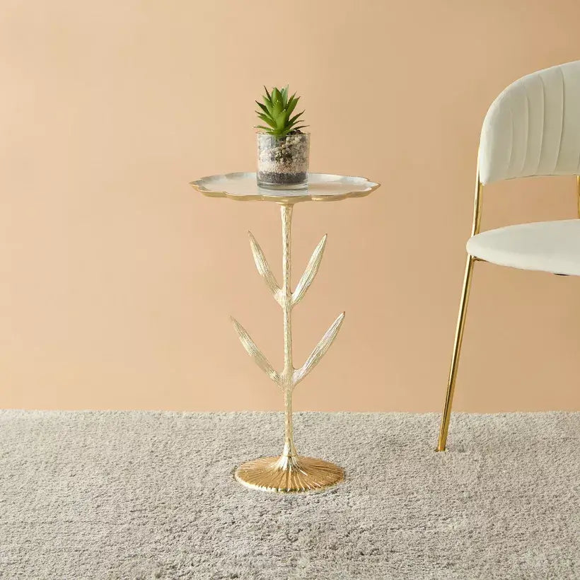 Glass Top Accent Table with Floral Base – 35x35x55 cm