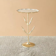 Glass Top Accent Table with Floral Base – 35x35x55 cm