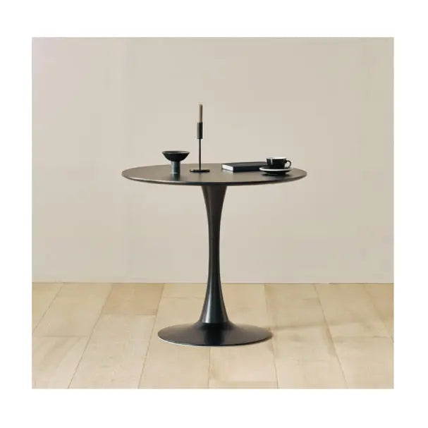 Glossy Round HDF Table with Powder-Coated Metal Legs