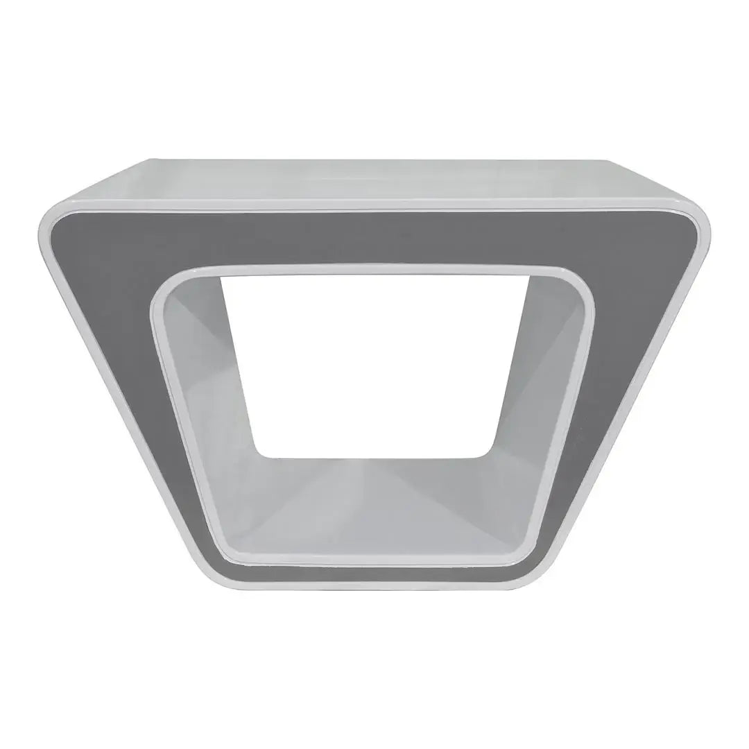 Modern gray and white geometric side table with sleek minimalist design made of durable high density fiber
