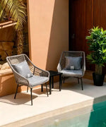 Load image into Gallery viewer, Grey Rope Outdoor Balcony Chair Set with Black Table, Weather-Resistant Patio Furniture for Poolside, Garden &amp; Villa, Luxurious &amp; Comfortable Outdoor Seating