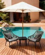 Load image into Gallery viewer, Grey Rope Outdoor Balcony Chair Set with Black Table, Weather-Resistant Patio Furniture for Poolside, Garden &amp; Villa, Luxurious &amp; Comfortable Outdoor Seating