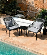 Load image into Gallery viewer, Grey Rope Outdoor Balcony Chair Set with Black Table, Weather-Resistant Patio Furniture for Poolside, Garden &amp; Villa, Luxurious &amp; Comfortable Outdoor Seating