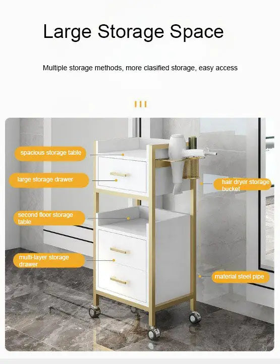 Hairdressing Tool Cabinet, Beauty Salon Trolley on Wheels, Makeup Storage Drawers, Hair Accessories Storage Cabinet-GCC Home Center