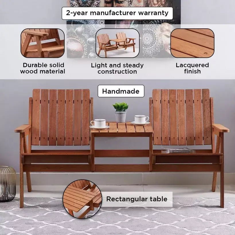 Handcrafted Outdoor 2-Seater Set – Solid Wood with Lacquered Finish