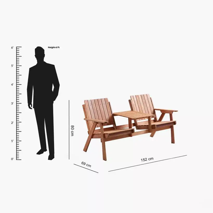 Handcrafted Outdoor Wooden Dining Set – 2-Seater