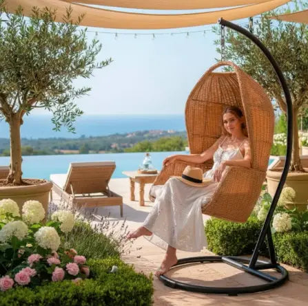 Hanging Egg Swing With Stand And Cushion For Garden, Balcony, And Bedroom