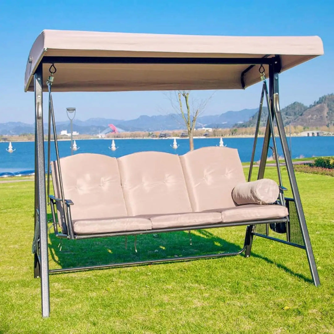 HAOWINS-PAN (200 * 185 * 120cm) Outdoor Panama Swing Swing Chair Indoor Balcony Three Rocking Chair Patio Patio Adult Wrought Iron Swing Hammock-GCC Home Center