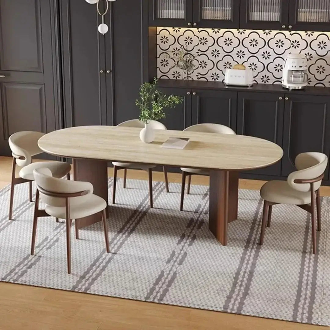 Harmony 6 Seater Dining Table Set with Limestone Top