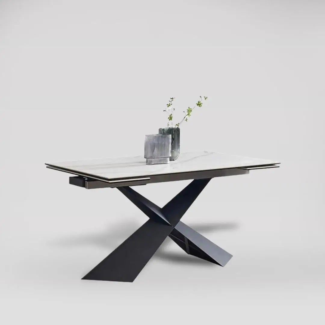 Hayden White Ceramic 4-8 Seater Extending Dining Table with Black Cross Base-GCC Home Center