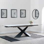 Hayden White Ceramic 4-8 Seater Extending Dining Table with Black Cross Base-GCC Home Center
