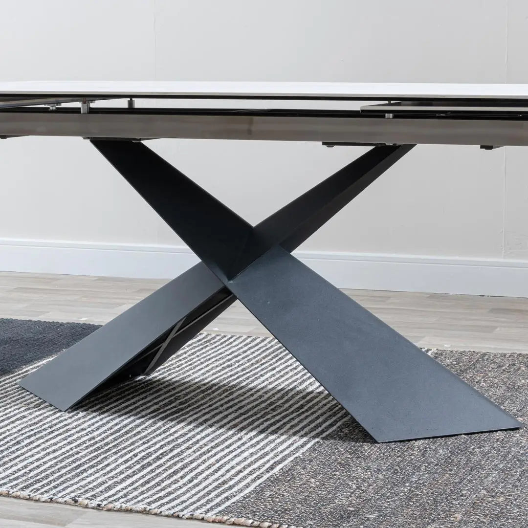 Hayden White Ceramic 4-8 Seater Extending Dining Table with Black Cross Base-GCC Home Center