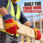 Load image into Gallery viewer, Heavy Duty Split Leather Work Gloves – Double Gun Palm, Reinforced Thumb, Mixed Colours, 120 Pairs Carton
