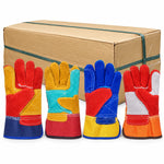 Load image into Gallery viewer, Heavy Duty Split Leather Work Gloves – Double Gun Palm, Reinforced Thumb, Mixed Colours, 120 Pairs Carton