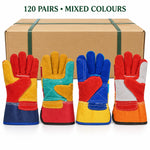 Load image into Gallery viewer, Heavy Duty Split Leather Work Gloves – Double Gun Palm, Reinforced Thumb, Mixed Colours, 120 Pairs Carton