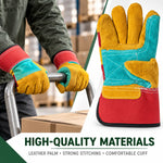 Load image into Gallery viewer, Heavy Duty Split Leather Work Gloves – Double Gun Palm, Reinforced Thumb, Mixed Colours, 120 Pairs Carton