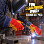 Load image into Gallery viewer, Heavy Duty Split Leather Work Gloves – Double Gun Palm, Reinforced Thumb, Mixed Colours, 120 Pairs Carton