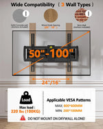 Load image into Gallery viewer, Heavy Duty TV Wall Mount for 42-110" TVs up to 220lbs with 8.2" Sliding Moving for Screen Centering, Full Motion TV Mount Fit 24"-16" Studs with Swivel,Tilt&amp;Level, Max VESA 800x600mm