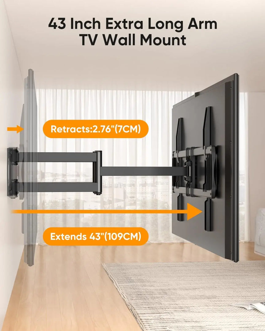 Heavy Duty XXL Full Motion TV Wall Mount for 55-120 inch Extra Large TVs 98" 100",Holds 275 lbs, Max VESA 900x600, 42.9" Extension Long Arm TV Mount Swivel,Tilt,Preassembled,16-24” Studs
