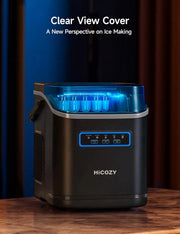 HiCOZY Clear View Ice Maker Countertop, Self-Cleaning Ice Machine with Ambient Lights, Ice in 6Mins, 26 lbs/Day, 2 Sizes of Bullet Ice for Apartment/Kitchen/Office/Home Bar,Black