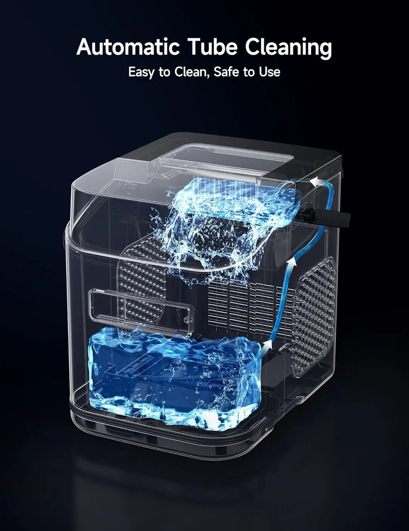 HiCOZY Clear View Ice Maker Countertop, Self-Cleaning Ice Machine with Ambient Lights, Ice in 6Mins, 26 lbs/Day, 2 Sizes of Bullet Ice for Apartment/Kitchen/Office/Home Bar,Black