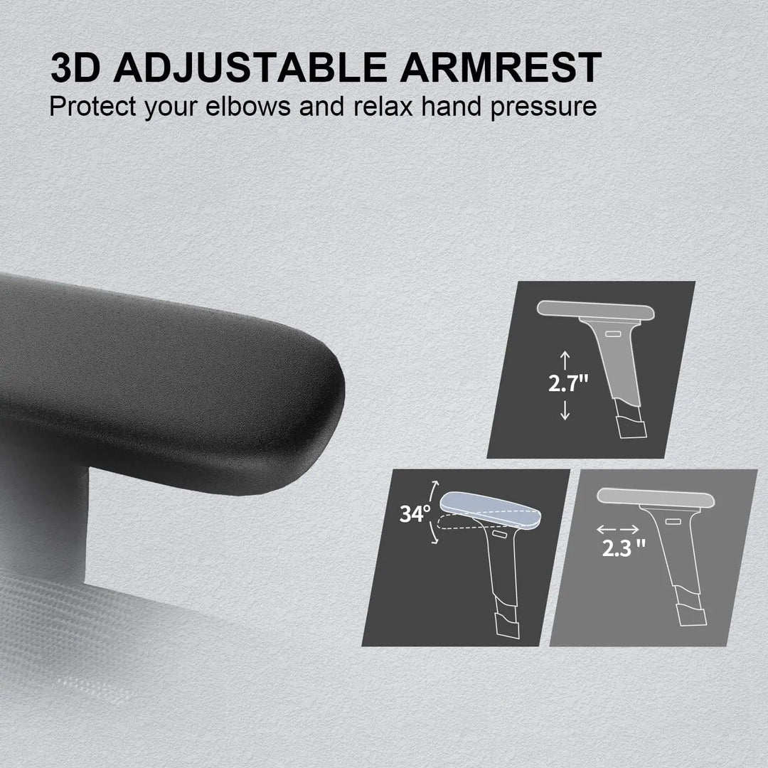 High Back Ergonomic Mesh Chair with 3D Armrests and Lumbar Support, Adjustable Height, with Caster Wheel (Black)-GCC Home Center