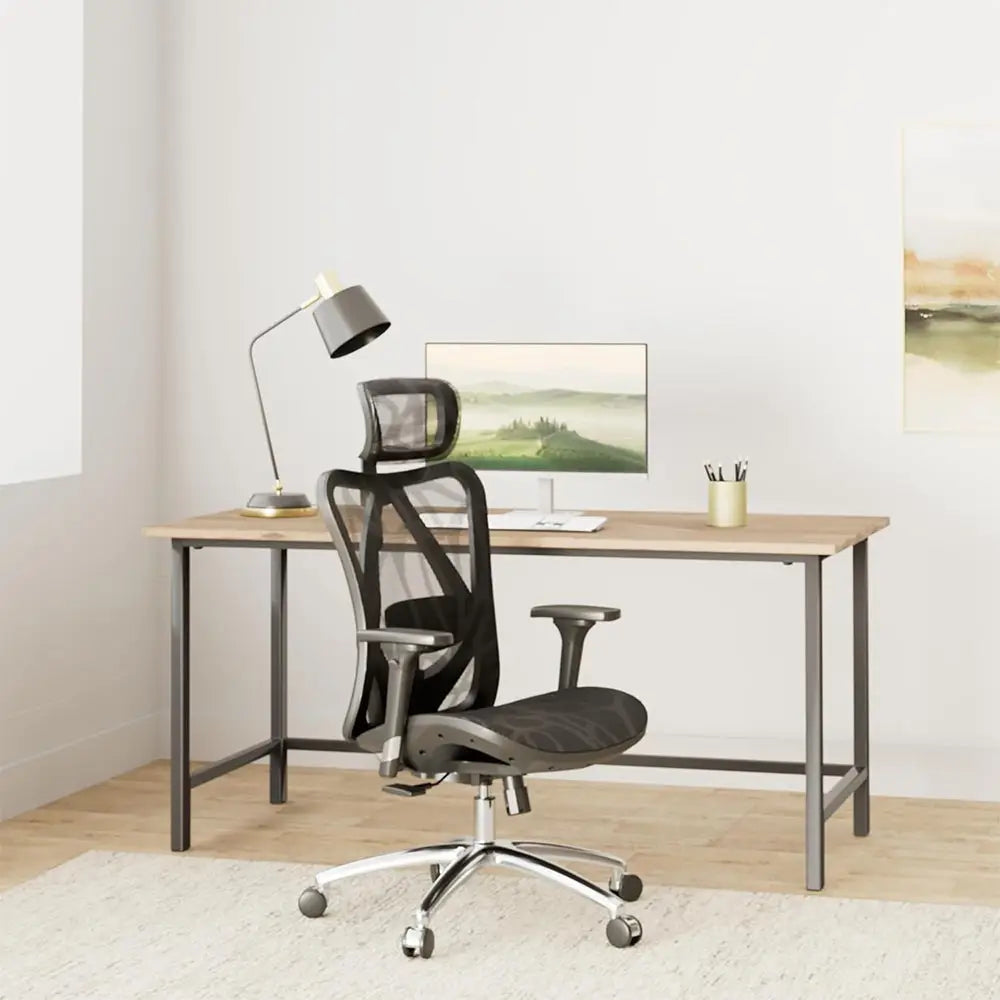 High Back Ergonomic Mesh Chair with 3D Armrests and Lumbar Support, Adjustable Height, with Caster Wheel (Black)-GCC Home Center