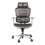 High back medicate design ergonomic office chair in gray mesh with silver metallic base and armrests for comfort and support