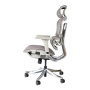 High back medicate design office chair with silver metallic frame gray mesh upholstery and adjustable armrests