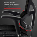 Load image into Gallery viewer, High back office chair black color with dynamic variable lumbar support and mesh fabric upholstery for ergonomic comfort