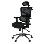 Load image into Gallery viewer, High back office chair in black mesh with adjustable headrest and armrests chrome five-star base and black casters