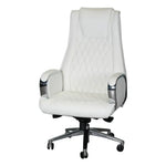 Load image into Gallery viewer, High back office chair in white quilted leather with chrome accents and a five-star base for executive use
